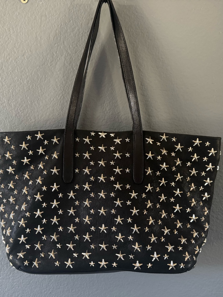 Jimmy Choo Black Leather Tote With Silver Star Studs
